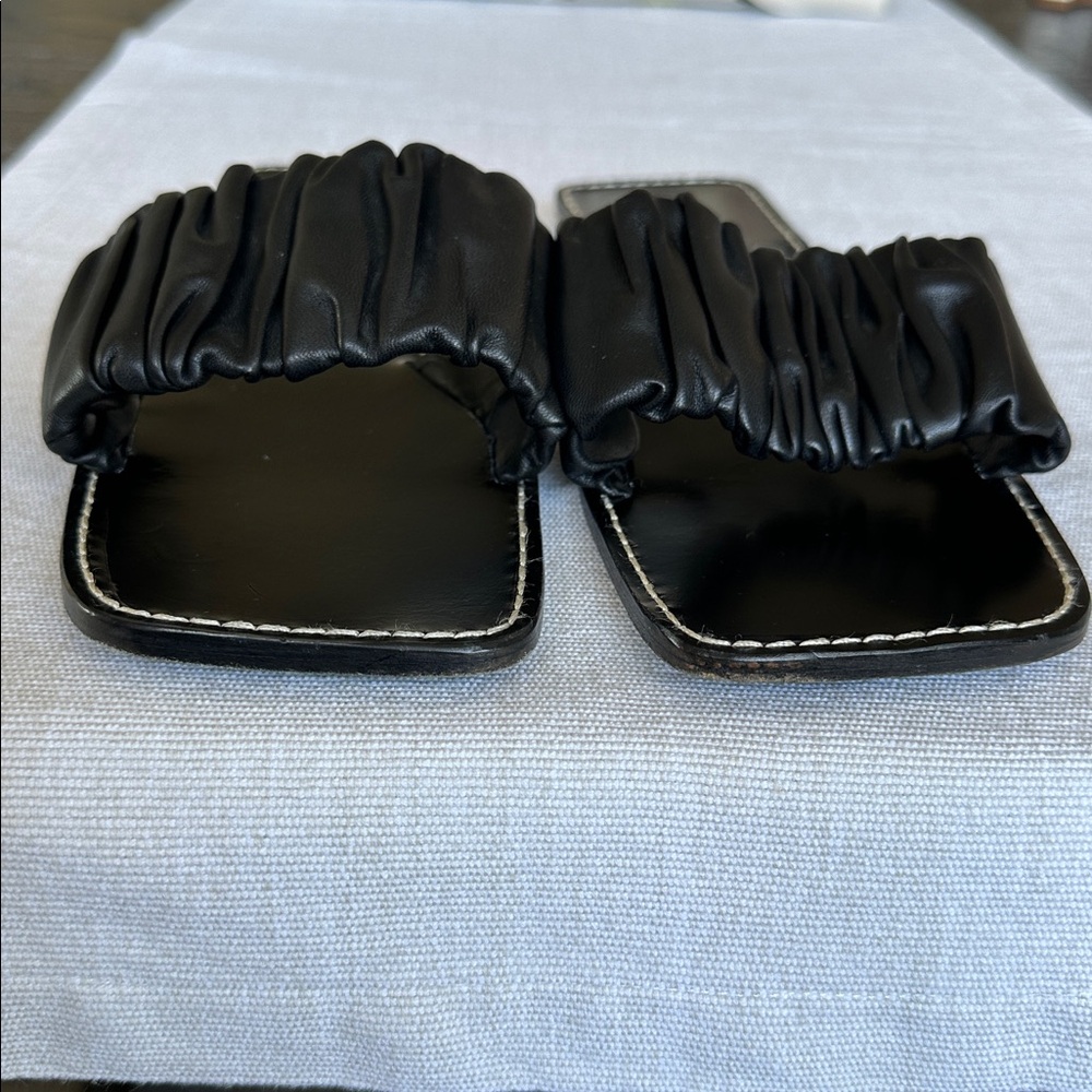 STAUD Black Nina Ruched Slide Slip On Leather Sandal Made in Portugal, Size 9 - Picture 11 of 14
